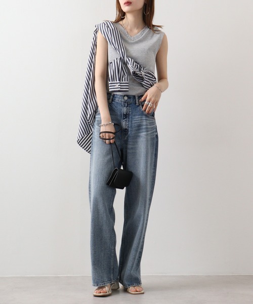 atONE（アットワン）の「atONE Vネックリブノースリーブ（Tシャツ/カットソー・レディース・カーキ/ベージュ/杢グレー/ブラック/オフホワイト・4L～5L/M-L/LL～3L）」の20枚目の写真