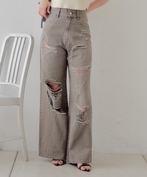 【2サイズ/6色展開】ダメージワイドデニムパンツ