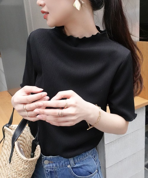CORNERS(コーナーズ)の「カット楊柳プチハイネック半袖トップス(Tシャツ/カットソー・レディース・ブルー/ブラック/ホワイト・M)」の2枚目の写真