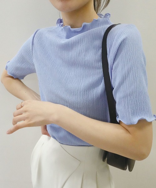 CORNERS(コーナーズ)の「カット楊柳プチハイネック半袖トップス(Tシャツ/カットソー・レディース・ブルー/ブラック/ホワイト・M)」の5枚目の写真