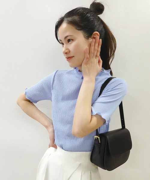 CORNERS(コーナーズ)の「カット楊柳プチハイネック半袖トップス(Tシャツ/カットソー・レディース・ブルー/ブラック/ホワイト・M)」の6枚目の写真
