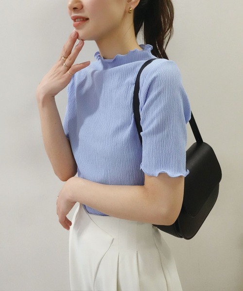 CORNERS(コーナーズ)の「カット楊柳プチハイネック半袖トップス(Tシャツ/カットソー・レディース・ブルー/ブラック/ホワイト・M)」の7枚目の写真