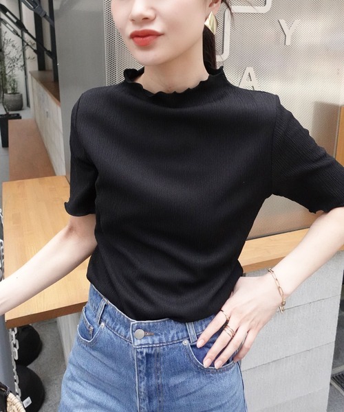 CORNERS(コーナーズ)の「カット楊柳プチハイネック半袖トップス(Tシャツ/カットソー・レディース・ブルー/ブラック/ホワイト・M)」の9枚目の写真