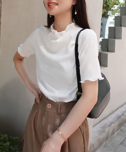 CORNERS(コーナーズ)の「カット楊柳プチハイネック半袖トップス(Tシャツ/カットソー・レディース・ブルー/ブラック/ホワイト・M)」の15枚目の写真