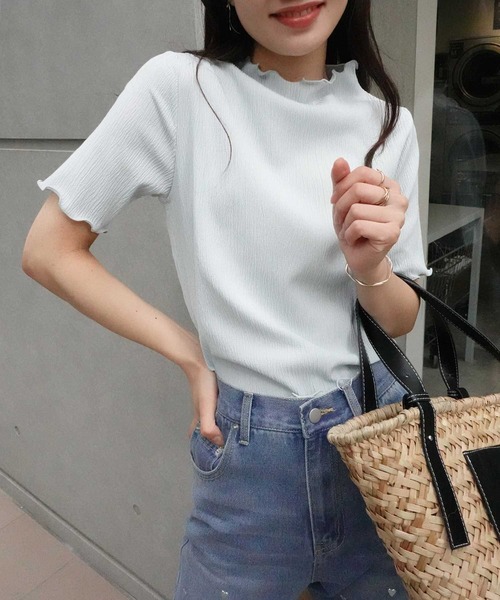 CORNERS(コーナーズ)の「カット楊柳プチハイネック半袖トップス(Tシャツ/カットソー・レディース・ブルー/ブラック/ホワイト・M)」の22枚目の写真