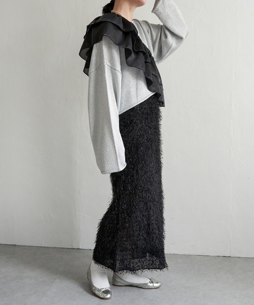 VENCEEXCHANGE（ヴァンスエクスチェンジ）の「カットフェザーIラインスカート（スカート・レディース・ブラック/オフホワイト/グレー・M）」の17枚目の写真