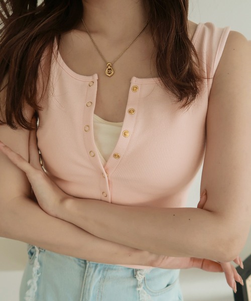 mideal(マイディール)の「lady silhouette tank top / レディーシルエットタンクトップ(タンクトップ・レディース・ピンク/ブラック・FREE)」の2枚目の写真