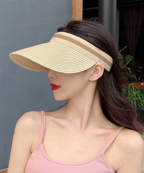 Miniministore（ミニミニストア）の「サンバイザー レディース 麦わら帽子（サンバイザー・レディース・ライトピンク/アイボリー/ライトベージュ・FREE）」の3枚目の写真