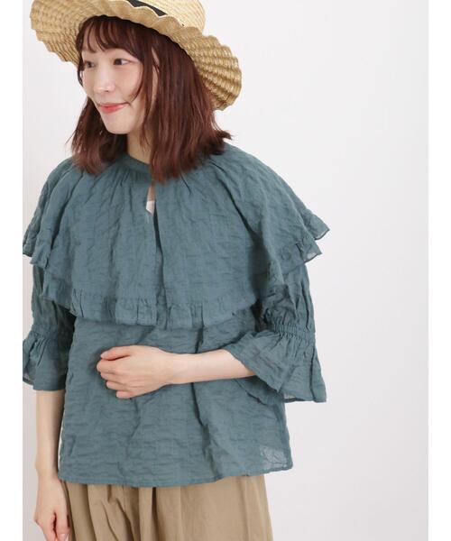 Samansa Mos2(サマンサ モスモス)の「ビッグカラー袖フリルブラウス(シャツ/ブラウス・レディース・オフホワイト/グリーン/ブラック・F)」の3枚目の写真