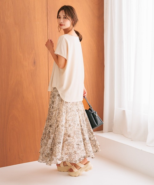 mysty woman（ミスティウーマン）の「ワッフルフレンチスリーブTシャツ　129886（Tシャツ/カットソー・レディース・アイボリー/ブラック/グリーン・FREE）」の2枚目の写真