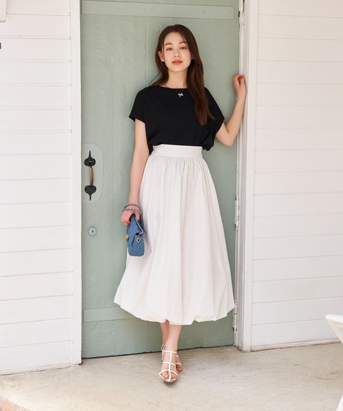 mysty woman（ミスティウーマン）の「ワッフルフレンチスリーブTシャツ　129886（Tシャツ/カットソー・レディース・アイボリー/ブラック/グリーン・FREE）」の13枚目の写真