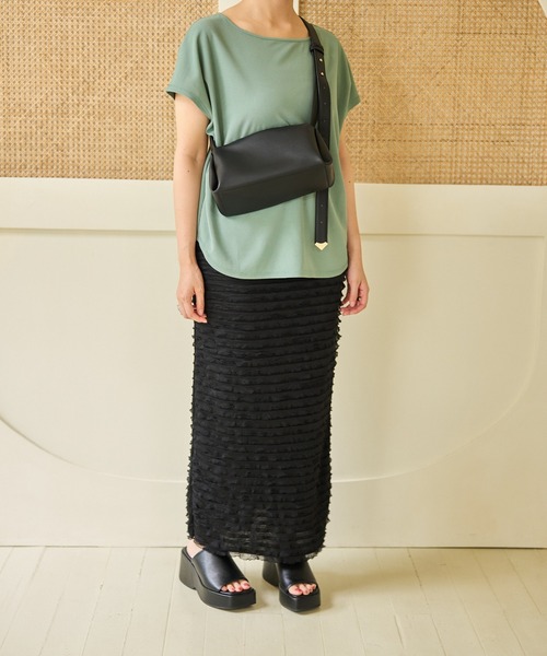 mysty woman（ミスティウーマン）の「ワッフルフレンチスリーブTシャツ　129886（Tシャツ/カットソー・レディース・アイボリー/ブラック/グリーン・FREE）」の10枚目の写真