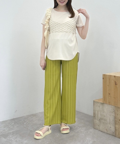 mysty woman（ミスティウーマン）の「ワッフルフレンチスリーブTシャツ　129886（Tシャツ/カットソー・レディース・アイボリー/ブラック/グリーン・FREE）」の22枚目の写真