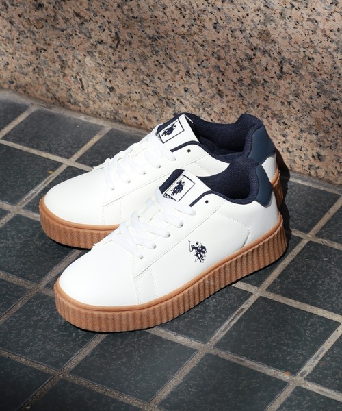 【U.S. POLO ASSN./ユーエスポロアッスン】厚底ボリュームソール ワンポイント ローカットスニーカー