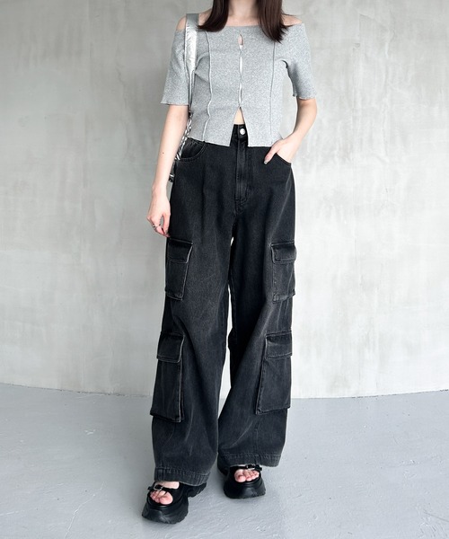 Heather（ヘザー）の「ハイウエストデニムカーゴパンツ　127416（デニムパンツ・レディース・ブラック/ブルー・S/M）」の19枚目の写真