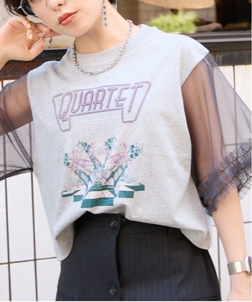 RAGEBLUE（レイジブルー）の「袖フリルシアー切替/プリントTシャツ（Tシャツ/カットソー・レディース・ブラック/その他/グレー系/ブラック系・FREE）」の4枚目の写真