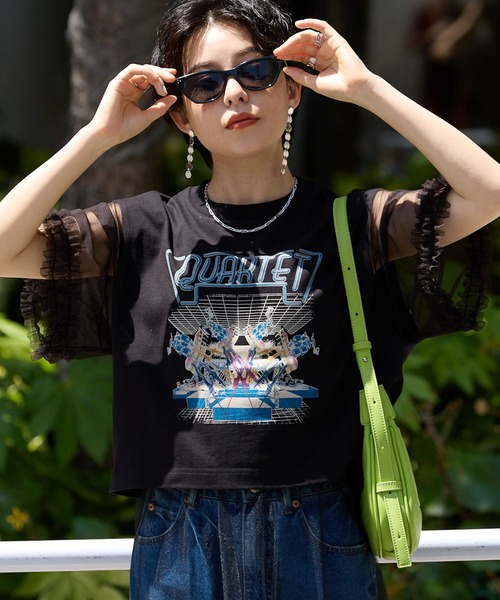 RAGEBLUE（レイジブルー）の「袖フリルシアー切替/プリントTシャツ（Tシャツ/カットソー・レディース・ブラック/その他/グレー系/ブラック系・FREE）」の11枚目の写真