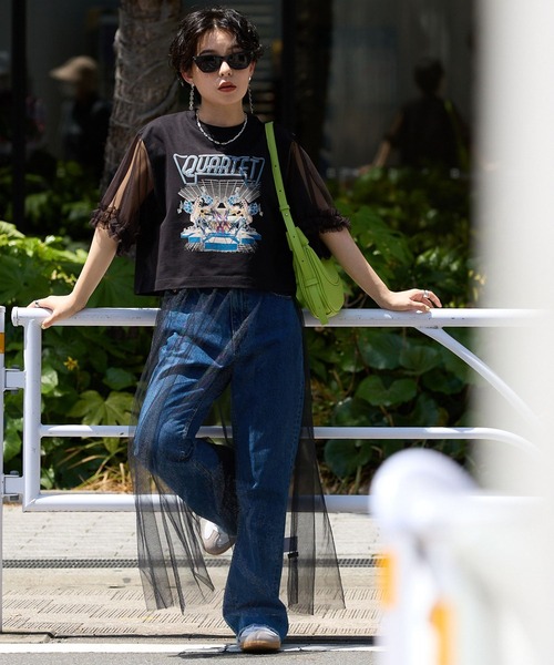 RAGEBLUE（レイジブルー）の「袖フリルシアー切替/プリントTシャツ（Tシャツ/カットソー・レディース・ブラック/その他/グレー系/ブラック系・FREE）」の8枚目の写真