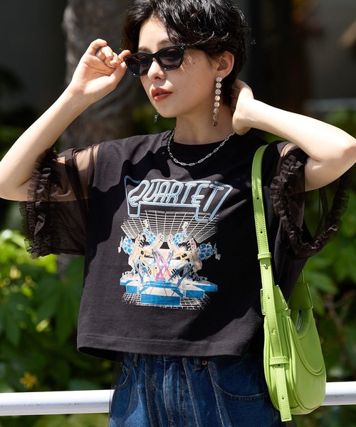RAGEBLUE（レイジブルー）の「袖フリルシアー切替/プリントTシャツ（Tシャツ/カットソー・レディース・ブラック/その他/グレー系/ブラック系・FREE）」の6枚目の写真