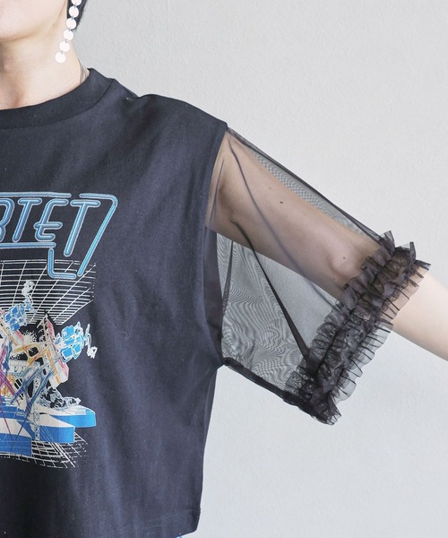 RAGEBLUE（レイジブルー）の「袖フリルシアー切替/プリントTシャツ（Tシャツ/カットソー・レディース・ブラック/その他/グレー系/ブラック系・FREE）」の20枚目の写真