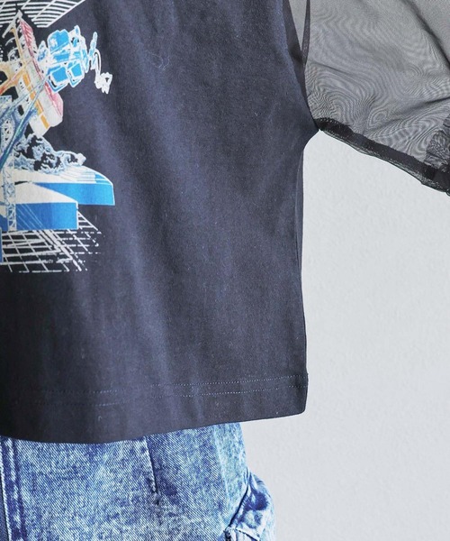 RAGEBLUE（レイジブルー）の「袖フリルシアー切替/プリントTシャツ（Tシャツ/カットソー・レディース・ブラック/その他/グレー系/ブラック系・FREE）」の19枚目の写真