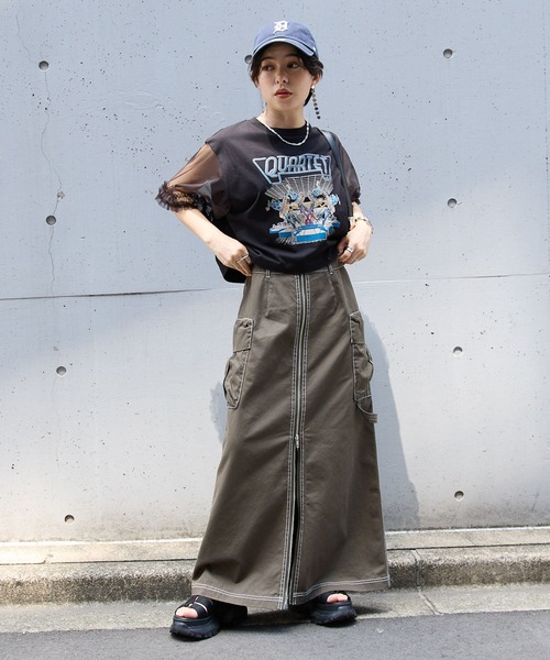 RAGEBLUE（レイジブルー）の「袖フリルシアー切替/プリントTシャツ（Tシャツ/カットソー・レディース・ブラック/その他/グレー系/ブラック系・FREE）」の16枚目の写真