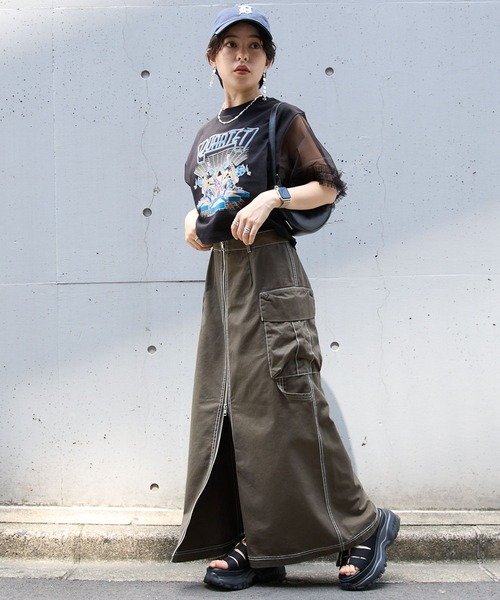 RAGEBLUE（レイジブルー）の「袖フリルシアー切替/プリントTシャツ（Tシャツ/カットソー・レディース・ブラック/その他/グレー系/ブラック系・FREE）」の14枚目の写真