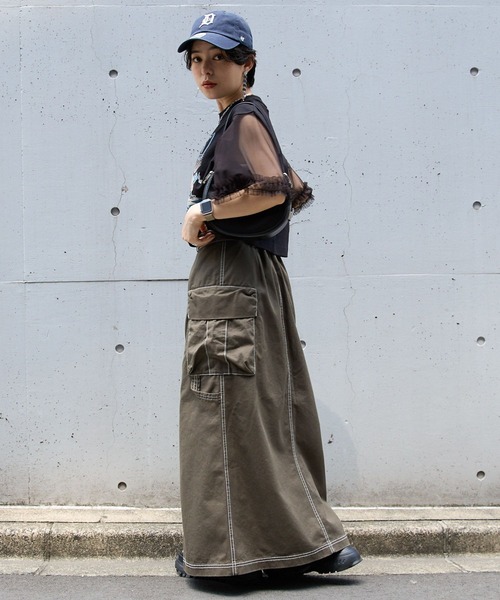 RAGEBLUE（レイジブルー）の「袖フリルシアー切替/プリントTシャツ（Tシャツ/カットソー・レディース・ブラック/その他/グレー系/ブラック系・FREE）」の5枚目の写真