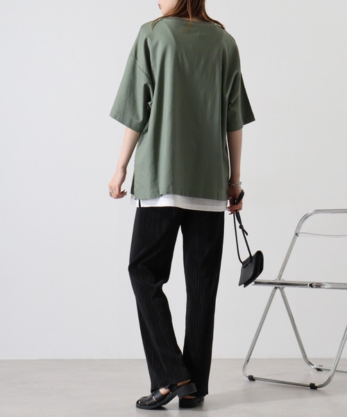 ATELANE(アテレーン)の「リネンストレッチ半袖アンサンブルTシャツ(Tシャツ/カットソー・メンズ・キナリ/カーキ/チャコール・L/M)」の6枚目の写真