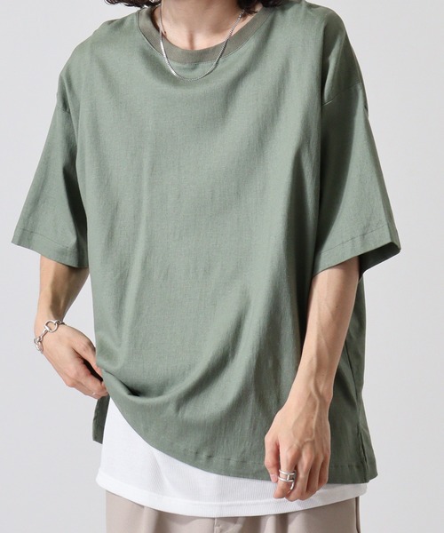 ATELANE(アテレーン)の「リネンストレッチ半袖アンサンブルTシャツ(Tシャツ/カットソー・メンズ・キナリ/カーキ/チャコール・L/M)」の8枚目の写真