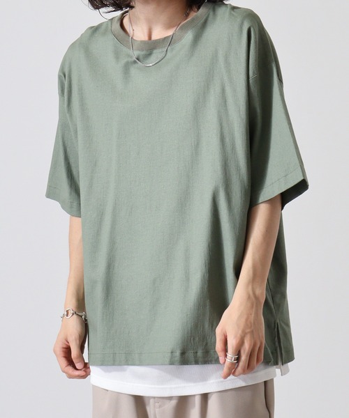 ATELANE(アテレーン)の「リネンストレッチ半袖アンサンブルTシャツ(Tシャツ/カットソー・メンズ・キナリ/カーキ/チャコール・L/M)」の9枚目の写真