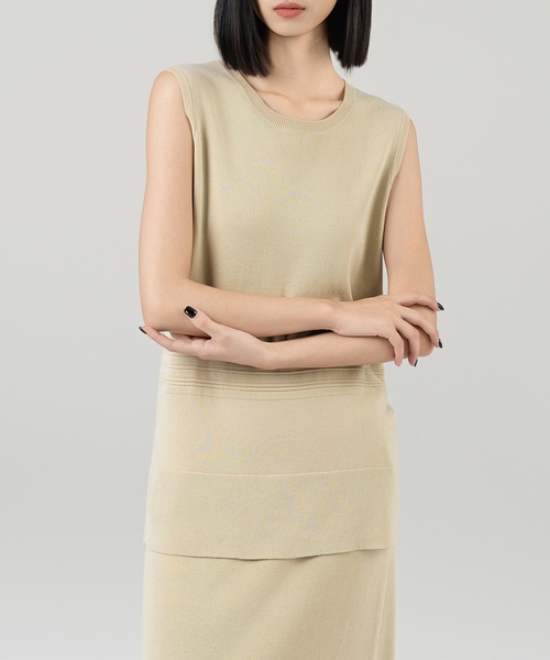 archivio ベストとスカート セット コットン混チェック切替スカート