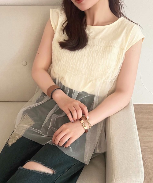 apres jour（アプレジュール）の「チュールドッキングＴ【ZOZOTOWN限定アイテム】（Tシャツ/カットソー・レディース・チャコールグレー/ピンクベージュ/アイボリー・X-LARGE/フリー）」の2枚目の写真