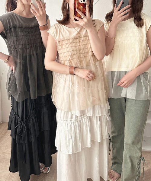 apres jour（アプレジュール）の「チュールドッキングＴ【ZOZOTOWN限定アイテム】（Tシャツ/カットソー・レディース・チャコールグレー/ピンクベージュ/アイボリー・X-LARGE/フリー）」の12枚目の写真