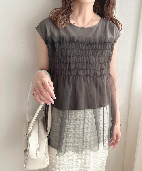 apres jour（アプレジュール）の「チュールドッキングＴ【ZOZOTOWN限定アイテム】（Tシャツ/カットソー・レディース・チャコールグレー/ピンクベージュ/アイボリー・X-LARGE/フリー）」の22枚目の写真