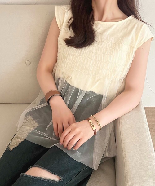 apres jour（アプレジュール）の「チュールドッキングＴ【ZOZOTOWN限定アイテム】（Tシャツ/カットソー・レディース・チャコールグレー/ピンクベージュ/アイボリー・X-LARGE/フリー）」の5枚目の写真