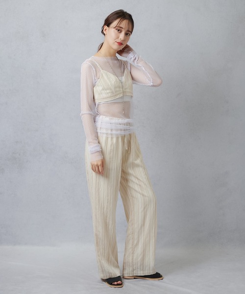 Lull（ルル）の「【Lull / ルル】セットアップ対応 / シアーストライプブラビスチェ（タンクトップ・レディース・ブラック/キナリ/イエロー・ONESIZE）」の8枚目の写真