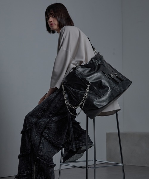 cussil（クシル）の「2025Ver【cussil/クシル】2WAYダブルチェーンPUマルチフェイスショルダーバッグ/トート（ショルダーバッグ・メンズ・ブラック・FREE）」の3枚目の写真