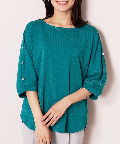 BELLUNA PLUS(ベルーナ)の「ラメ調肩ボタンデザインプルオーバー(Tシャツ/カットソー・レディース・エメラルド/イエロー/ブラック・MEDIUM/X-LARGE/LARGE)」の14枚目の写真