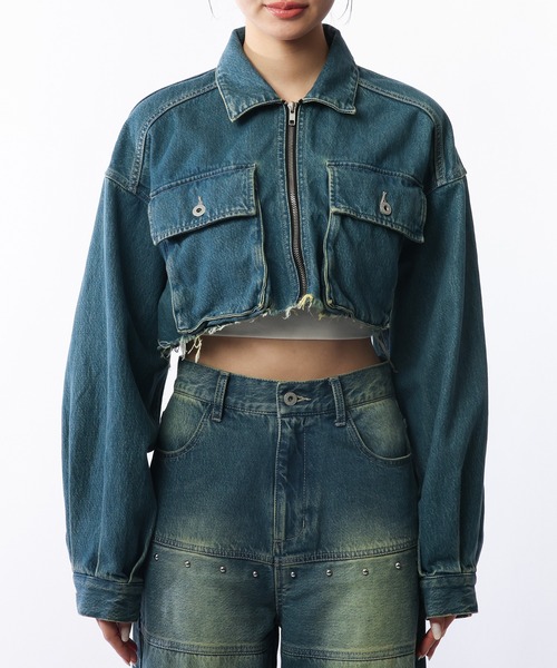 SPIRALGIRL（スパイラルガール）の「3Dポケットデザインデニムショートジャケット（デニムジャケット・レディース・ブラック/ブルー・FREE）」の8枚目の写真