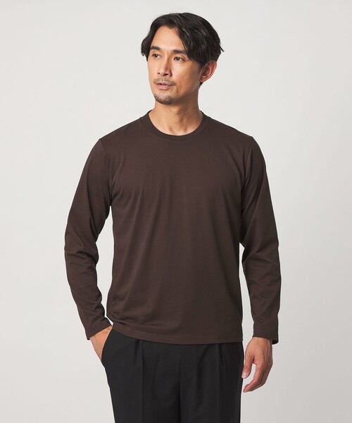 green label relaxing(グリーンレーベルリラクシング)の「【WEB限定】JUST fit ジャケイン クルーネック 長袖 Tシャツ -吸水速乾・抗菌-(Tシャツ/カットソー・メンズ・ブラック/ホワイト/ライトグレー/モカ/ターコイズブルー系/ライム/ネイビー/ロイヤルブルー/ダークブラウン/ダークグレー・S/M/L/XL)」の5枚目の写真