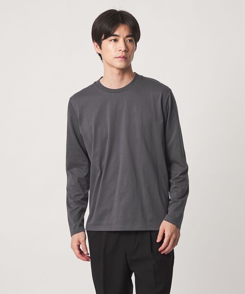 green label relaxing(グリーンレーベルリラクシング)の「【WEB限定】JUST fit ジャケイン クルーネック 長袖 Tシャツ -吸水速乾・抗菌-(Tシャツ/カットソー・メンズ・ブラック/ホワイト/ライトグレー/モカ/ターコイズブルー系/ライム/ネイビー/ロイヤルブルー/ダークブラウン/ダークグレー・S/M/L/XL)」の4枚目の写真