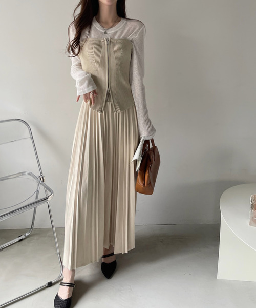 Ada.(エイダ)の「ウエストゴムで楽ちん♪ ポンチ スウェード プリーツ ロングスカート(スカート・レディース・アイボリー/グリーン/ボルドー/ダークグレー・FREE)」の8枚目の写真