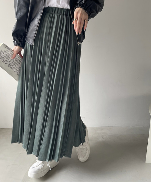 Ada.(エイダ)の「ウエストゴムで楽ちん♪ ポンチ スウェード プリーツ ロングスカート(スカート・レディース・アイボリー/グリーン/ボルドー/ダークグレー・FREE)」の13枚目の写真