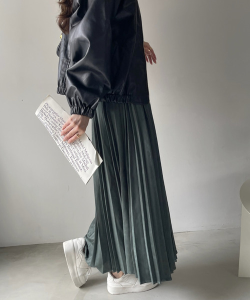 Ada.(エイダ)の「ウエストゴムで楽ちん♪ ポンチ スウェード プリーツ ロングスカート(スカート・レディース・アイボリー/グリーン/ボルドー/ダークグレー・FREE)」の14枚目の写真
