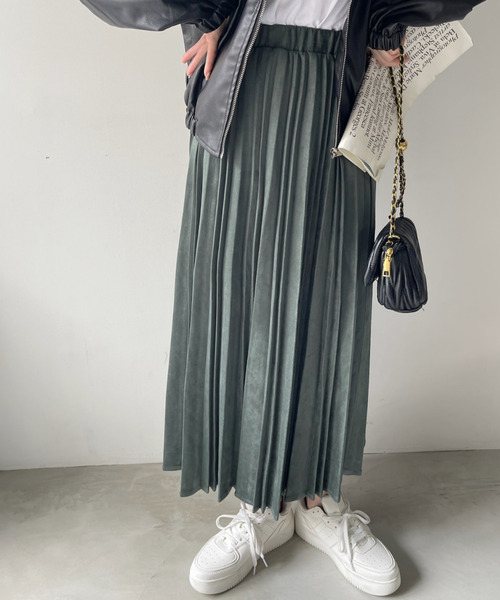 Ada.(エイダ)の「ウエストゴムで楽ちん♪ ポンチ スウェード プリーツ ロングスカート(スカート・レディース・アイボリー/グリーン/ボルドー/ダークグレー・FREE)」の12枚目の写真