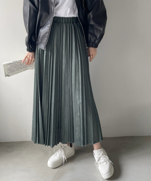 Ada.(エイダ)の「ウエストゴムで楽ちん♪ ポンチ スウェード プリーツ ロングスカート(スカート・レディース・アイボリー/グリーン/ボルドー/ダークグレー・FREE)」の21枚目の写真