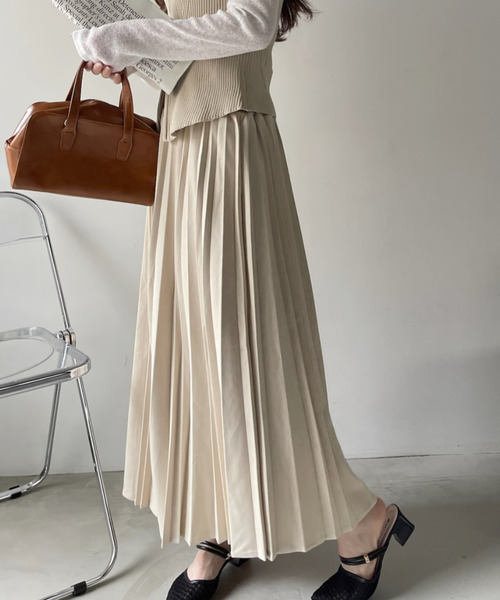 Ada.(エイダ)の「ウエストゴムで楽ちん♪ ポンチ スウェード プリーツ ロングスカート(スカート・レディース・アイボリー/グリーン/ボルドー/ダークグレー・FREE)」の20枚目の写真