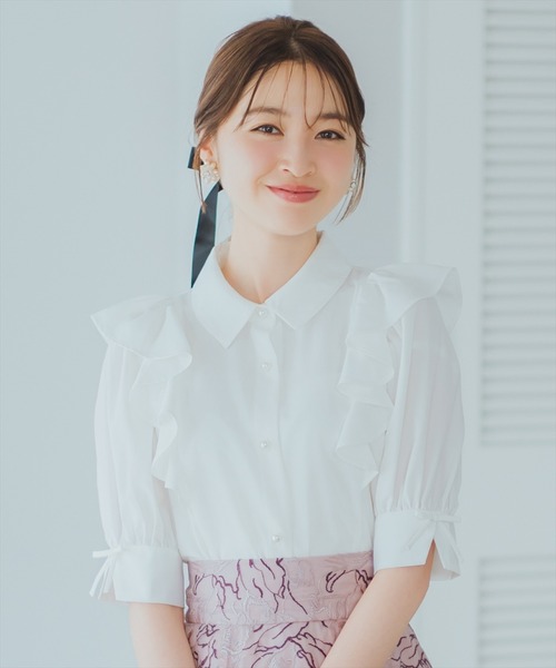 WILLSELECTION（ウィルセレクション）の「スリーブリボンブラウス（シャツ/ブラウス・レディース・ピンク/オフホワイト/ブラック・FREE）」の2枚目の写真