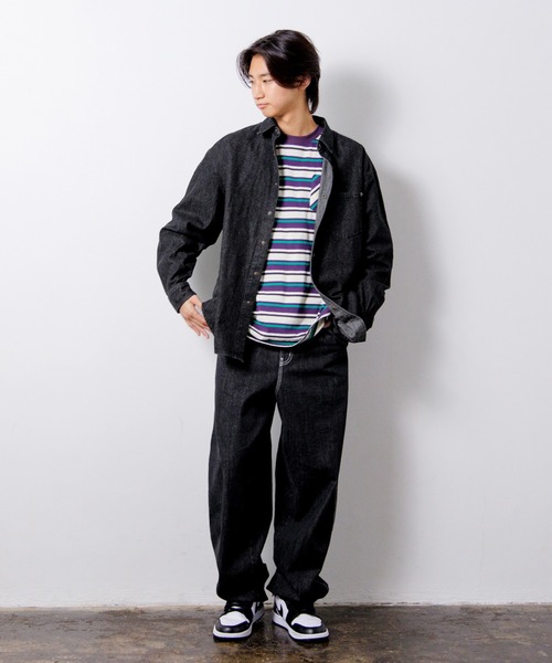 GLAZOS（グラソス）の「【大人向けサイズあり】デニム・配色ステッチペインターパンツ（その他パンツ・キッズ・ブラック/インディゴブルー・S/M/L/LL）」の4枚目の写真